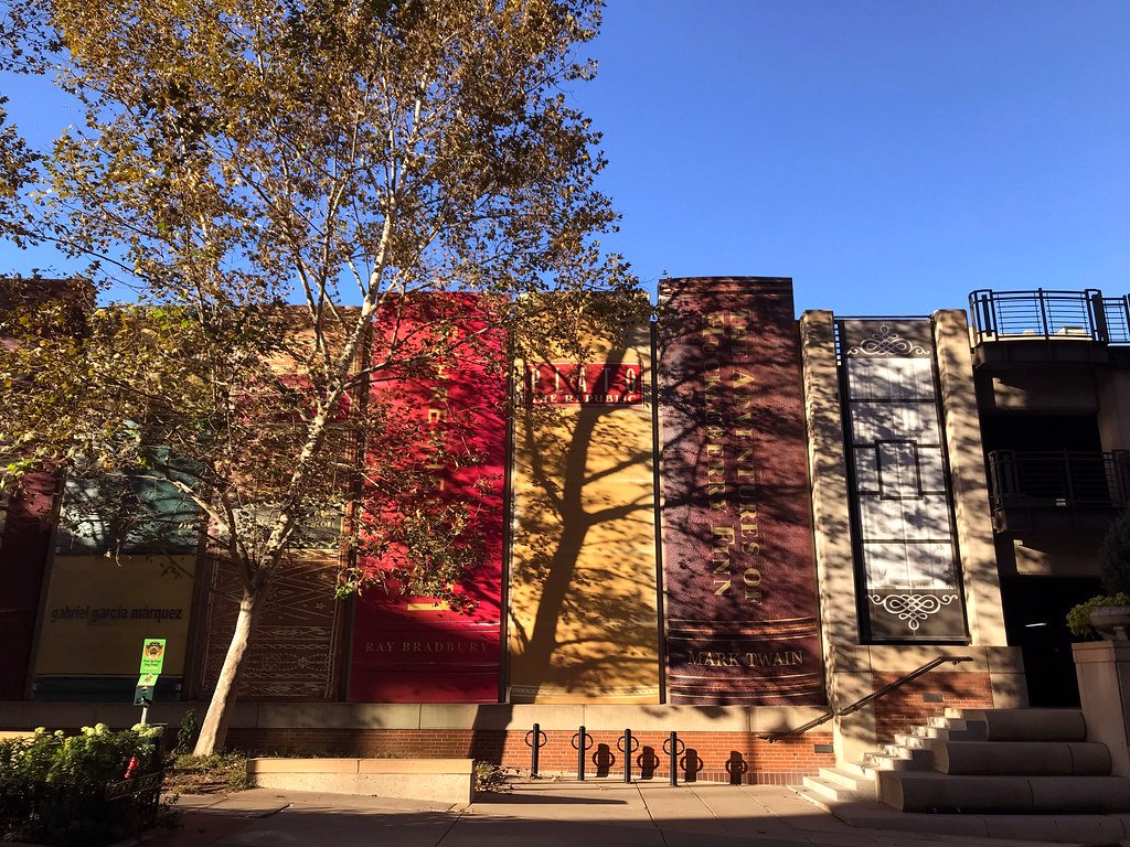 The Kansas City Community Bookshelf facade, built to look like a row of books