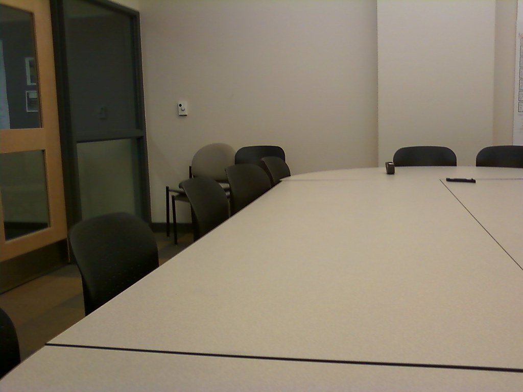 An empty conference room set up for a meeting