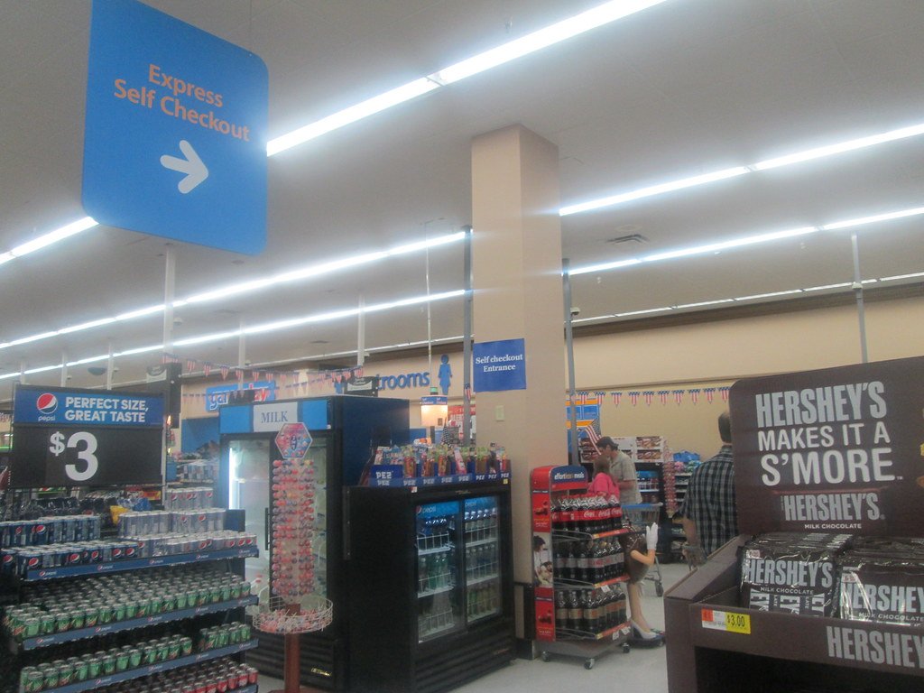 A self-checkout terminal in a supermarket
