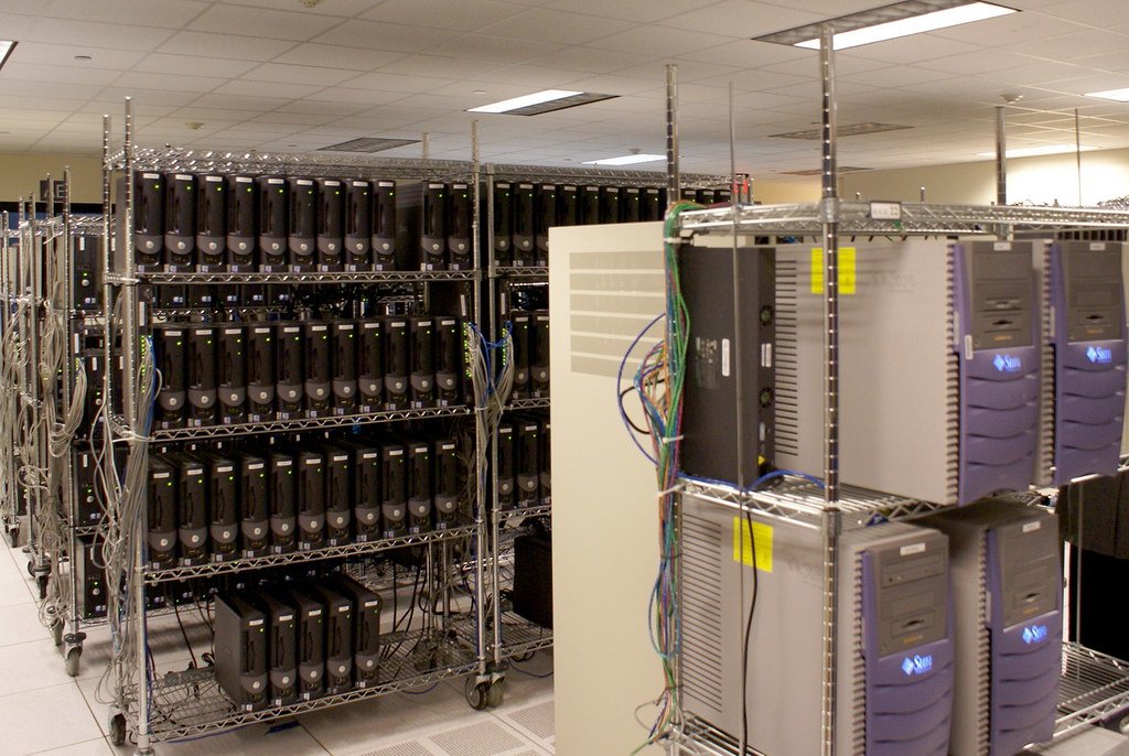 Racks of servers in a private server room